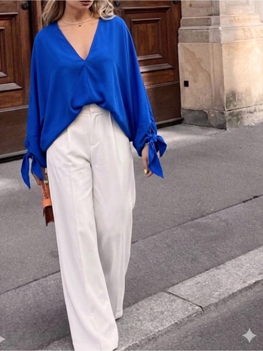 Zara Fluid Top Batwing Wide Sleeve Oversized Royal Blue M Quiet Luxury